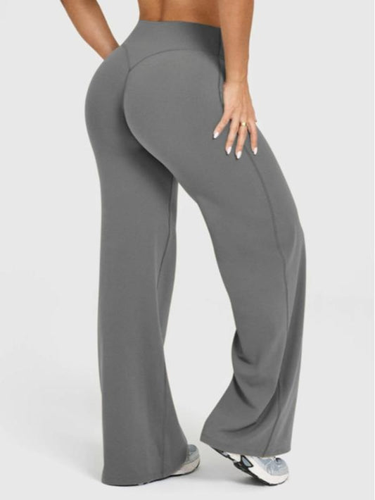 Women'S Solid Color Sporty Yoga Pants, Casual Fitted Bottoms, Comfortable Flare Leggings, Elastic Waist, All Seasons Wear, Flared Yoga Bottoms