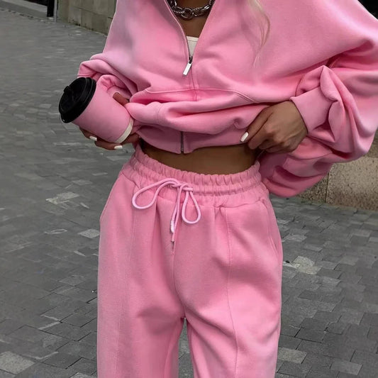 Fall Women'S Clothing Zipper Casual Sweater Two-Piece Set